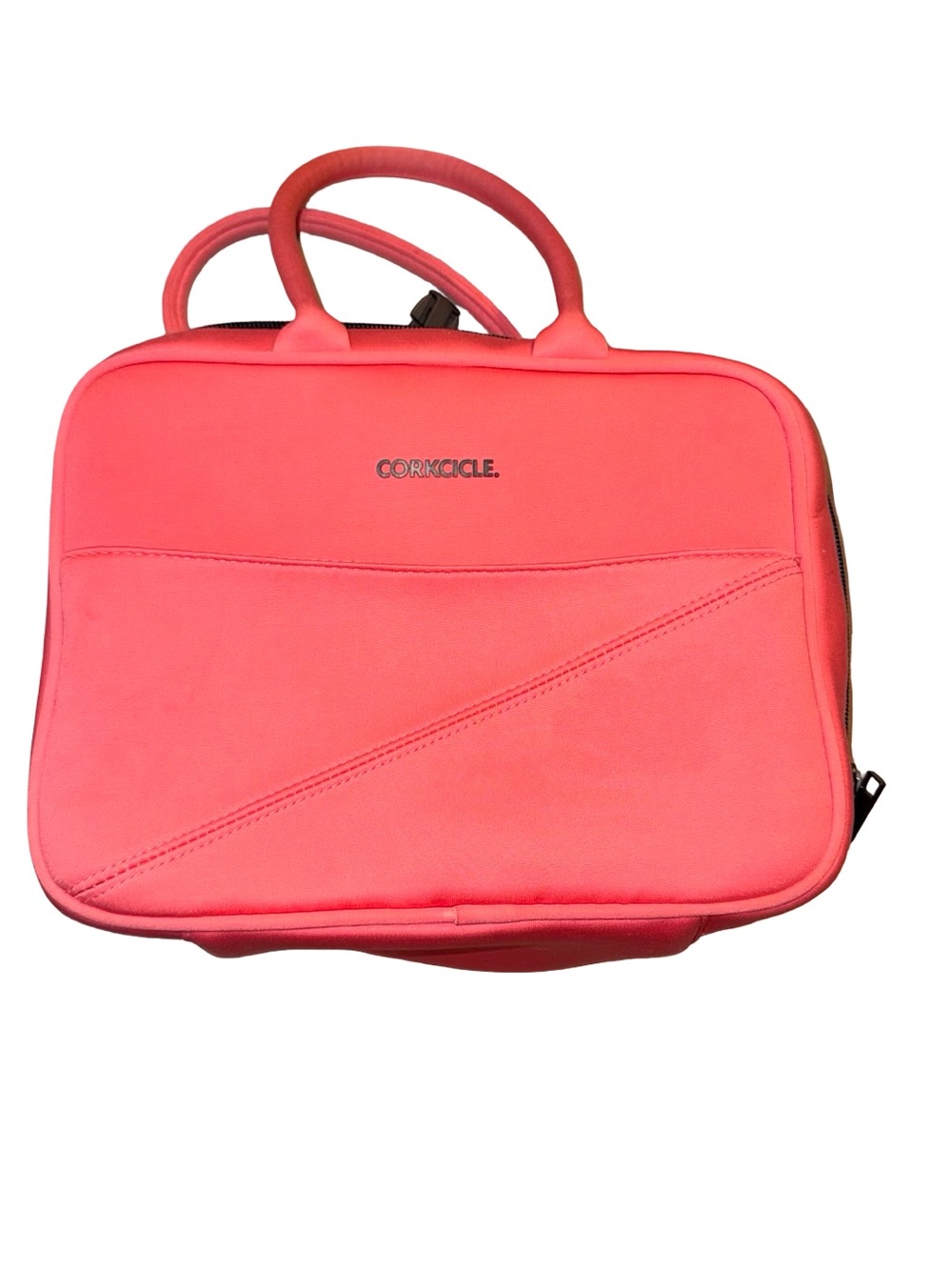 Corkcicle Neoprene Lunch Bag Coral Pink Insulated Zip Travel Tote orange